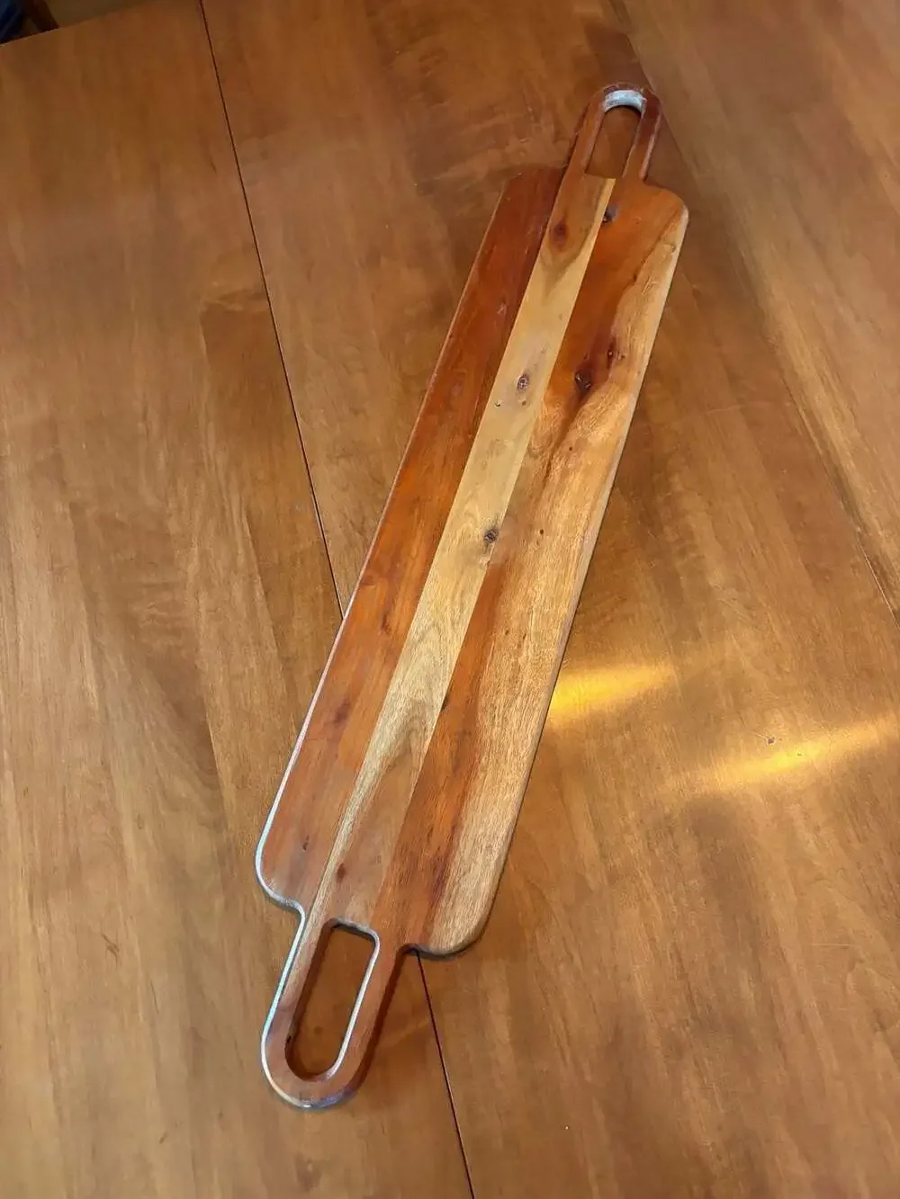 Long Acacia Wood Serving Board with Dual Handles 33 Inches
